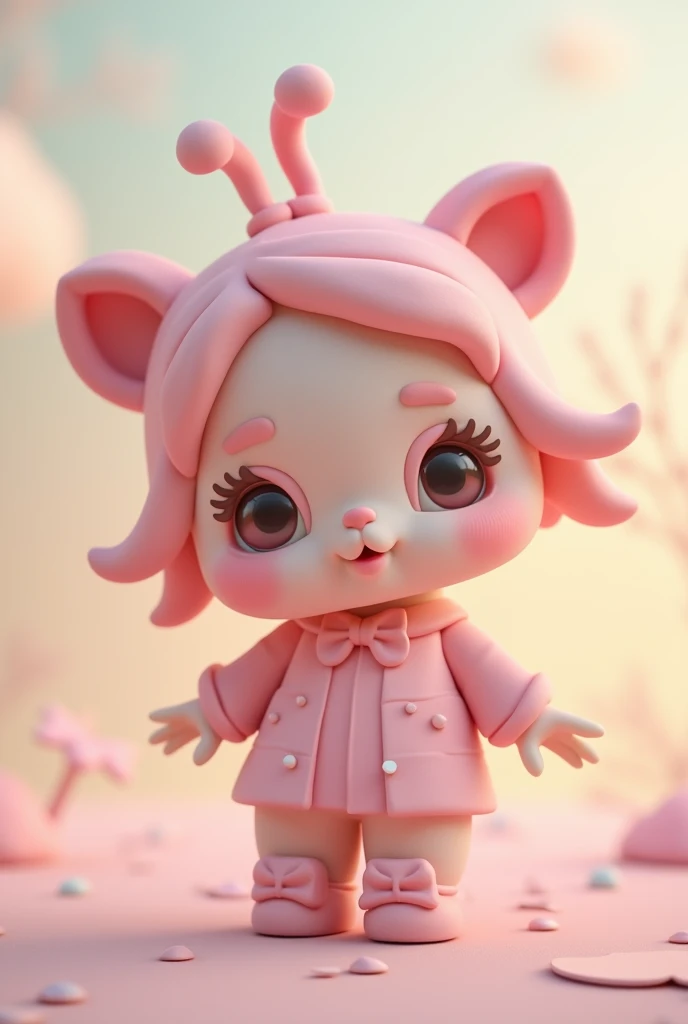 Cute young delicate 3D PVC model, View your viewers, Soft and smooth lighting, Soft pastel colors, 3D icon clay rendering, 120mm lens, 3D Blender Rendering, Trend with poly count, Modular constructivism 5D vector: 【a: 0.3, c: 0.7, It is: 0.8, I: 0.6, M: 0.9】trick-art Multi-layer structure abstract