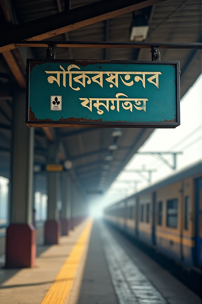 Akhilesh name which is Gangapur written in Hindi and Bengali at railway station board