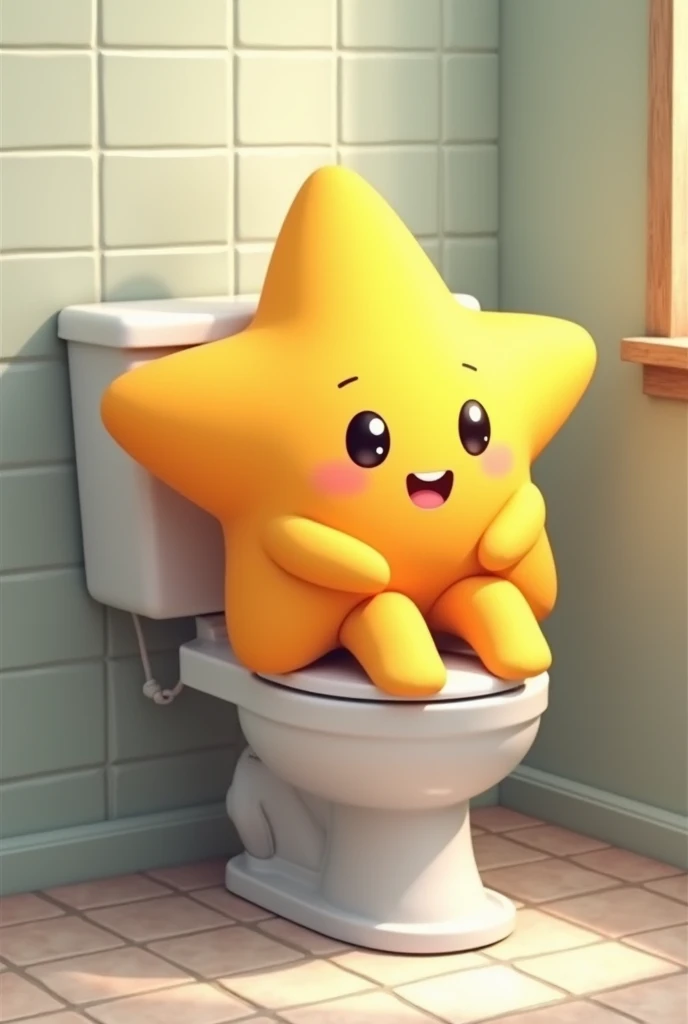 Create a cute little star sitting on the toilet, Pooping 