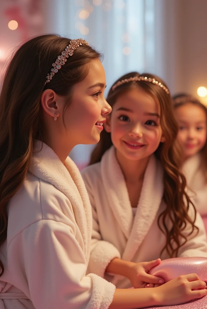 glitter face cosmetics for 10 year old girls baby girls girls 10 year old girls in white bathrobes 10 year old girls  girls more more more more and more hyperrealistic brunettes dancing spa




