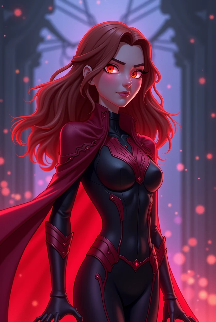 Animation: "Scarlet Witch: A Family Bound by Magic"Film Overview:“Scarlet Witch: A Family Bound by Magic” is an epic animation exploring the story of Wanda Maximoff (Scarlet Witch) and her family. This film delves into Wanda’s past, her family dynamics, and their struggles against dark, magical forces. The story emphasizes the bond between the family members as they face powerful adversaries and uncover hidden secrets.Characters:Wanda Maximoff (Scarlet Witch): The central figure of the animation, Wanda is depicted with immense magical powers. Her costume features deep red and black tones, with intricate patterns glowing with magical energy. Her eyes occasionally flare with red or dark hues, highlighting her powerful sorcery. Wanda’s posture is both commanding and protective, embodying her role as a guardian of her family.Pietro Maximoff (Quicksilver): Wanda’s brother, with super-speed abilities. He is shown in mid-motion, with streaks of silver and blue representing his incredible velocity. His outfit is a sleek, metallic blue with silver accents, and his movement creates a dynamic blur around him, emphasizing his speed.Magda Maximoff: Wanda and Pietro’s mother, whose past is shrouded in mystery. She is dressed in flowing, dark garments adorned with mystical symbols. Her presence is marked by an aura of deep, purple energy, reflecting her complex and enigmatic background.Erik Lehnsherr (Magneto): Wanda and Pietro’s father, known for his control over metal. He is depicted with a dark, imposing costume featuring a red and black metallic mask. Magneto’s hands are shown manipulating metal fragments, and his eyes exude a fierce determination, indicating his protective nature over his family.Billy Kaplan (Wiccan) and Tommy Shepherd (Speed): Wanda’s sons, each with their own emerging powers. Billy, with magical abilities similar to Wanda’s, is depicted surrounded by blue, glowing energy. Tommy, inheriting his uncle Pietro’s speed, is illustrated with green and yellow speed