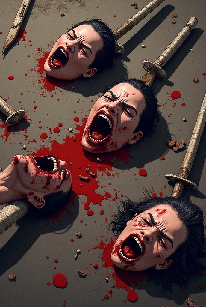 Japanese warriors' shoulders were heads cuts in half