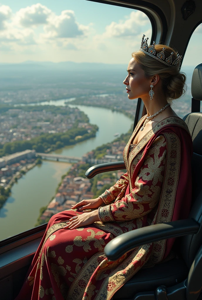 The queen of the kingdom is sitting in the
76 year helicopter