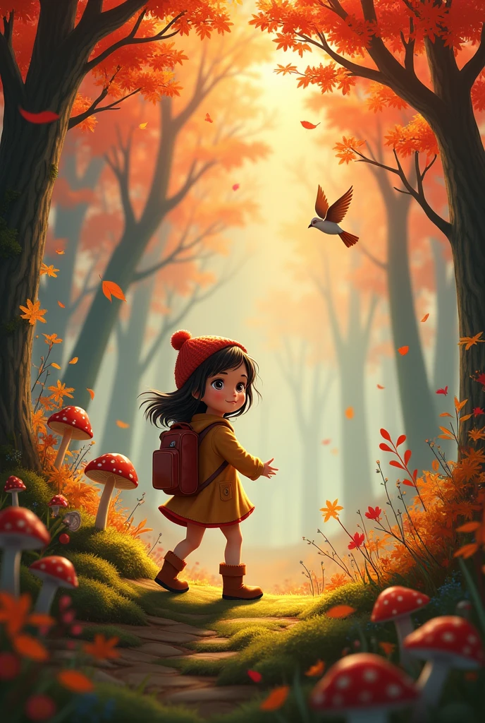  girl，Autumn forest
