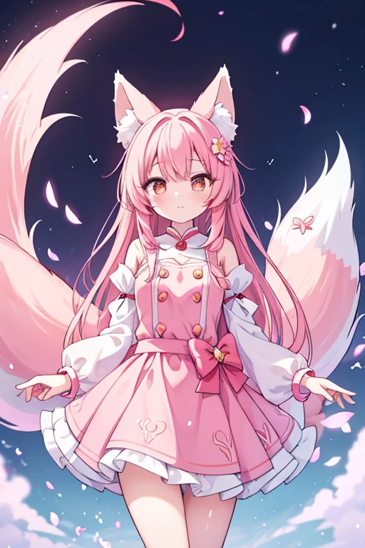 9 snow-white fox tails (1.0), Milky Fox Tail (1.0), Nine-Tailed Foxの狐のクローズアップ, Nine-Tailed Fox, Nine-Tailed Fox, With pink hair、Anime girl in a pink dress with flowers in her hair, very Beautiful anime fox girl, Beautiful anime fox girl, Beautiful fantasy anime, Gwaiz, Anime girl with fox ears, Beautiful Anime Girls, A very beautiful and cute fox, Pink flower rain, Background Blur, Anime Style 4k, Anime fantasy artwork, 4k anime wallpaper, Gubes-inspired artwork