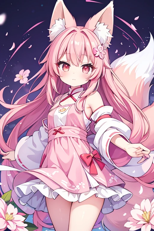 9 snow-white fox tails (1.0), Milky Fox Tail (1.0), Nine-Tailed Foxの狐のクローズアップ, Nine-Tailed Fox, Nine-Tailed Fox, With pink hair、Anime girl in a pink dress with flowers in her hair, very Beautiful anime fox girl, Beautiful anime fox girl, Beautiful fantasy anime, Gwaiz, Anime girl with fox ears, Beautiful Anime Girls, A very beautiful and cute fox, Pink flower rain, Background Blur, Anime Style 4k, Anime fantasy artwork, 4k anime wallpaper, Gubes-inspired artwork