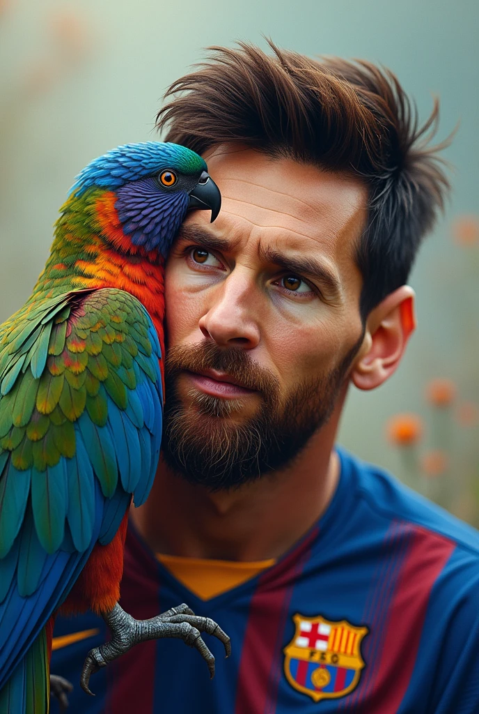 Messi withA very beautiful bird. 