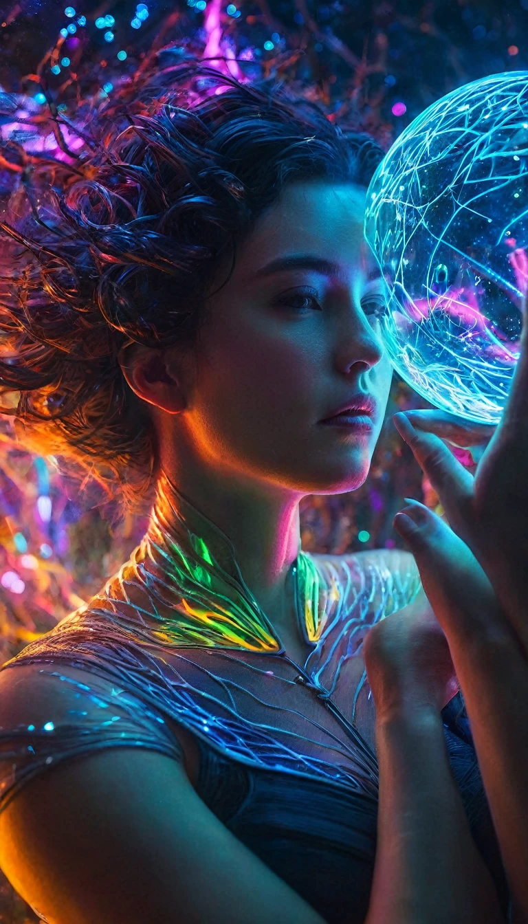 galaxy star nebula inside glass a ball in hand of female alien Alyssa Monks, Beautiful, Glowing Neon, Colorful, Bioluminescent, Hyperdetailed, Detailed, Entangled, Entangled, Whimsical, Fantasy Art, Colorful, Complex, Behance Hd artstation, sharp focus, studio photo, intricate details, highly detailed, by greg rutkowski, outer space, vanishing point, super highway, high speed, digital render, digital painting, beeple, noah bradley, cyril roland, ross tran, trending on artstation