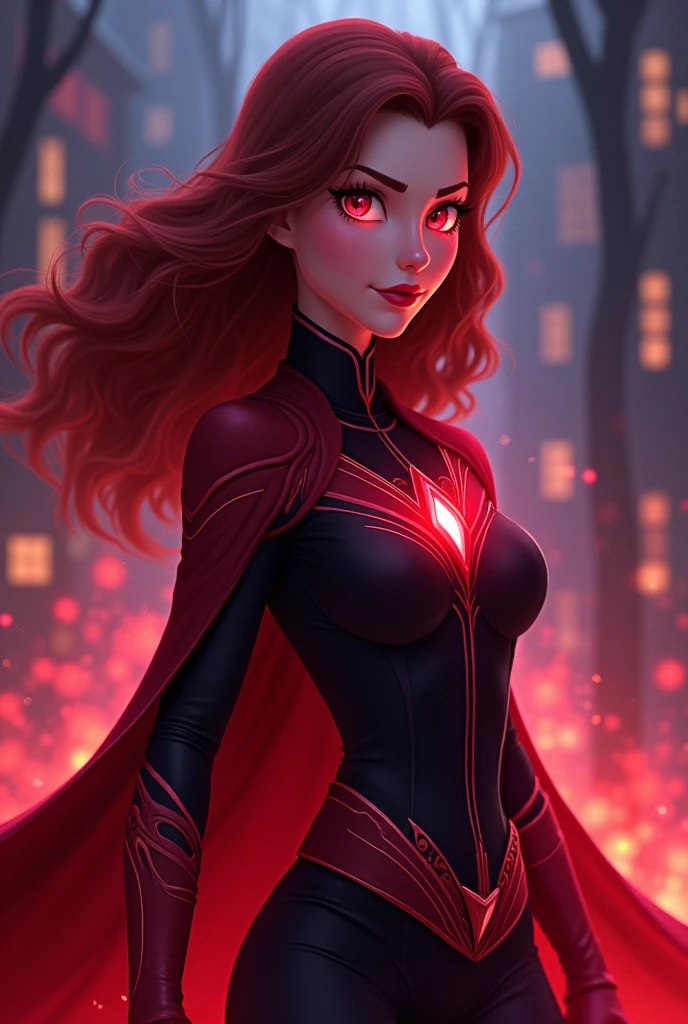 Animation: "Scarlet Witch: A Family Bound by Magic"Film Overview:“Scarlet Witch: A Family Bound by Magic” is an epic animation exploring the story of Wanda Maximoff (Scarlet Witch) and her family. This film delves into Wanda’s past, her family dynamics, and their struggles against dark, magical forces. The story emphasizes the bond between the family members as they face powerful adversaries and uncover hidden secrets.Characters:Wanda Maximoff (Scarlet Witch): The central figure of the animation, Wanda is depicted with immense magical powers. Her costume features deep red and black tones, with intricate patterns glowing with magical energy. Her eyes occasionally flare with red or dark hues, highlighting her powerful sorcery. Wanda’s posture is both commanding and protective, embodying her role as a guardian of her family.Pietro Maximoff (Quicksilver): Wanda’s brother, with super-speed abilities. He is shown in mid-motion, with streaks of silver and blue representing his incredible velocity. His outfit is a sleek, metallic blue with silver accents, and his movement creates a dynamic blur around him, emphasizing his speed.Magda Maximoff: Wanda and Pietro’s mother, whose past is shrouded in mystery. She is dressed in flowing, dark garments adorned with mystical symbols. Her presence is marked by an aura of deep, purple energy, reflecting her complex and enigmatic background.Erik Lehnsherr (Magneto): Wanda and Pietro’s father, known for his control over metal. He is depicted with a dark, imposing costume featuring a red and black metallic mask. Magneto’s hands are shown manipulating metal fragments, and his eyes exude a fierce determination, indicating his protective nature over his family.Billy Kaplan (Wiccan) and Tommy Shepherd (Speed): Wanda’s sons, each with their own emerging powers. Billy, with magical abilities similar to Wanda’s, is depicted surrounded by blue, glowing energy. Tommy, inheriting his uncle Pietro’s speed, is illustrated with green and yellow speed