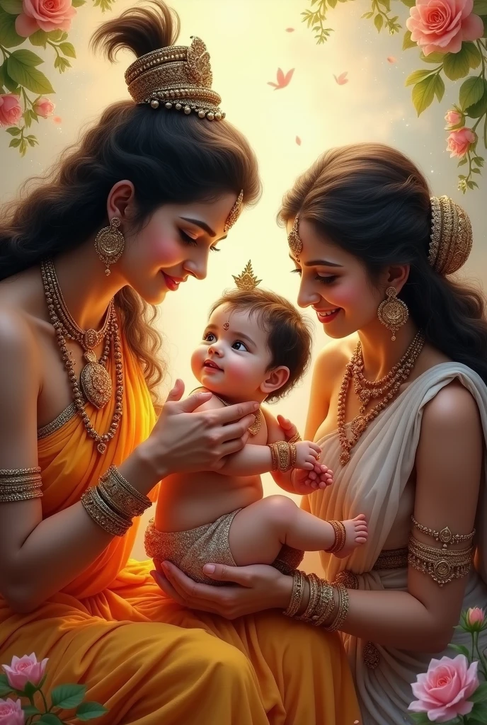 newborn lord krishna playing with parents