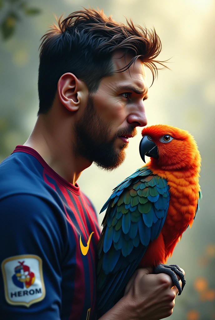 Messi withA very beautiful bird.