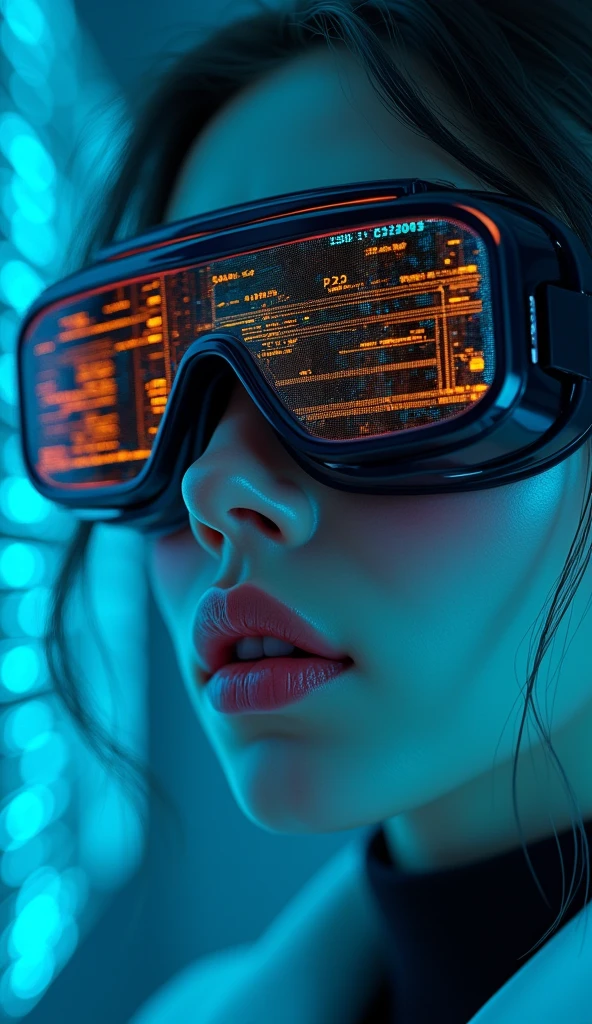 (masterpiece:1.2,excellent quality,Like a mirror,cinematic experience),8K,wallpaper,Ray Tracing,(Miss),Standing,(美しいMiss,Sexy),(Wearing futuristic cyber goggles:2.0,Data displayed on the goggles:2.0,Goggles detailed diagram:2.0),(A face that pays attention to detail,Delicate skin texture,Beautiful Skin),(Looking at the camera),(front),(Close-up of face:2.0),(Server Punch:2.0),(The background is a wall of data:2.0),(Glossy lips:1.5)