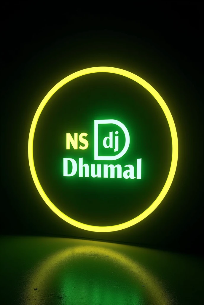 Create a Circle Logo For Instagram Hindi and English Fonts name NS DJ DHUMAL With Yellow and Green Neon Light