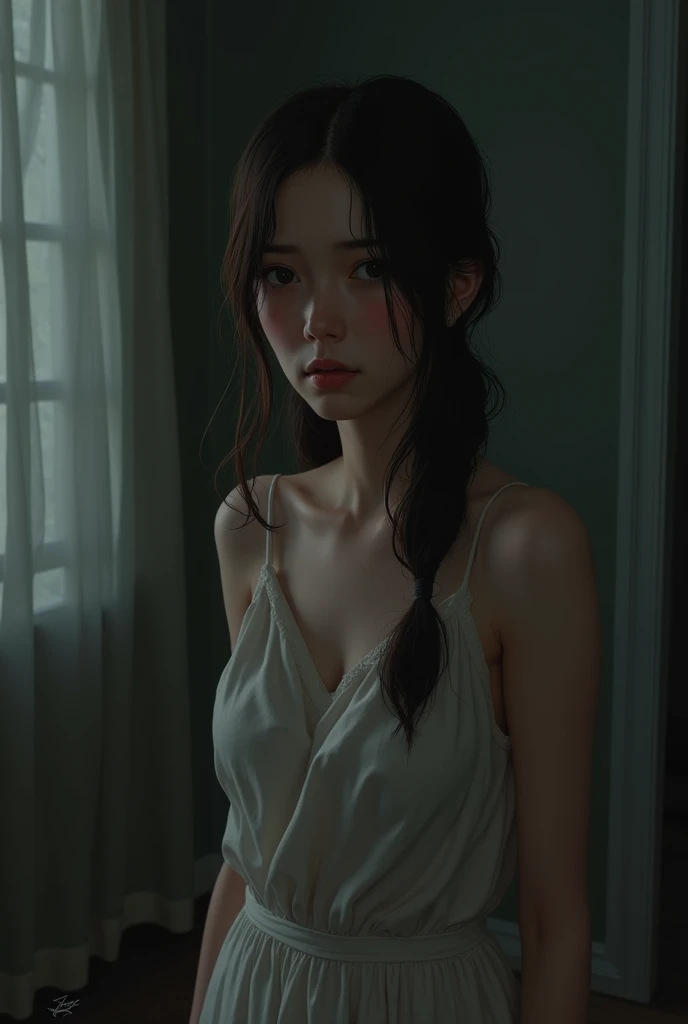 A girl who has just learned that her husband has died.she didn't love him and has to pretend to be sad