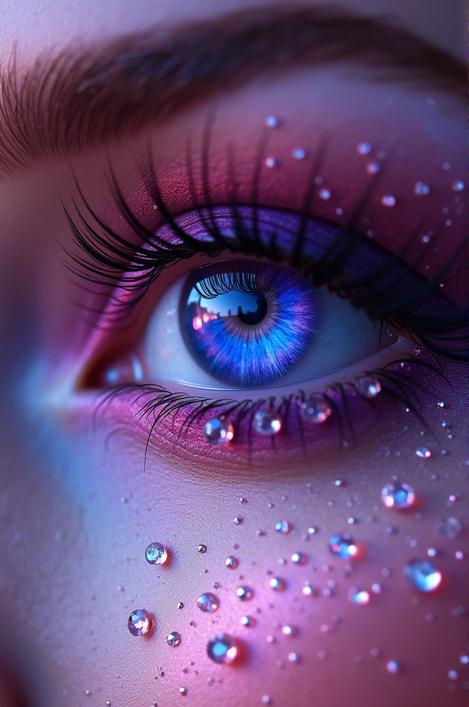 Bright purple eye with diamond makeup