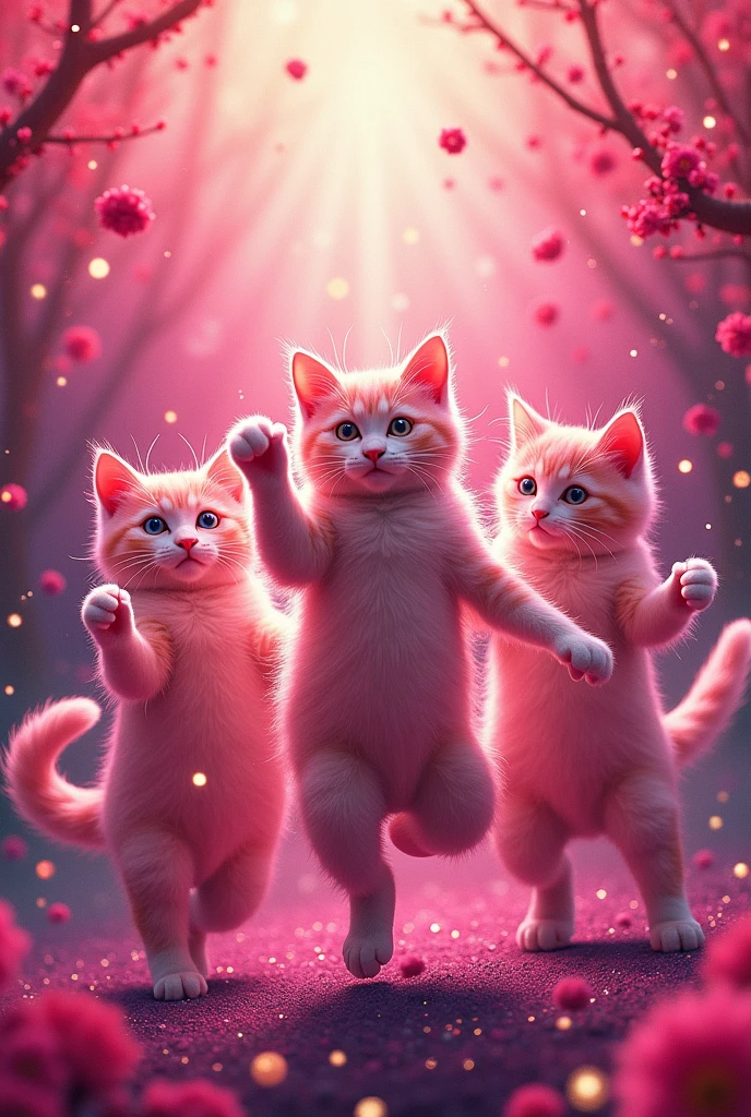 Poster about cats, dancing passion, pink, make it creative and colorful