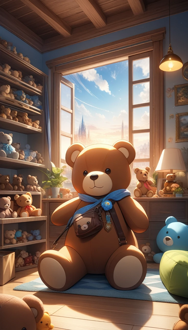 hugging a teddy bear, Cute teddy bear, Lots of teddy bears, Moving happily, Cute room, ((32K)), ((best quality)), ((ultra high res)), ((HDR)), ((uhd)), ((extremely detailed CG)), ((unity 32K wallpaper)), (((illustration))),