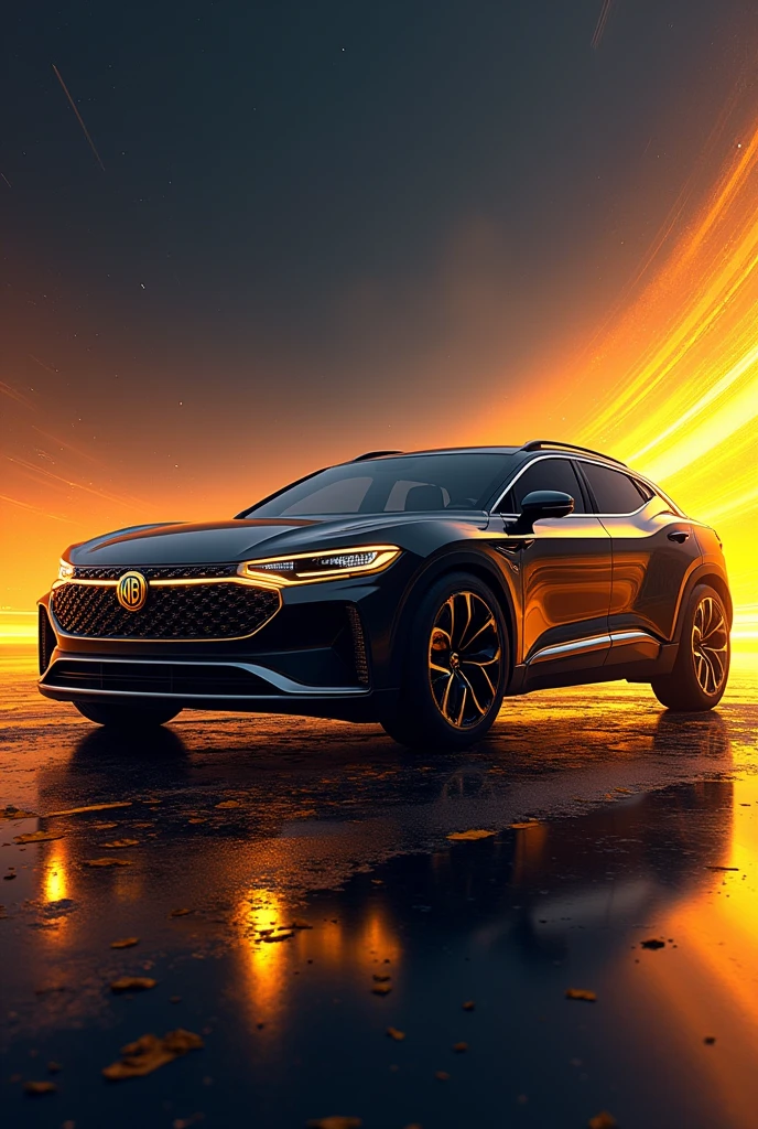 MG Hector turist electric car poster with black and golden shades