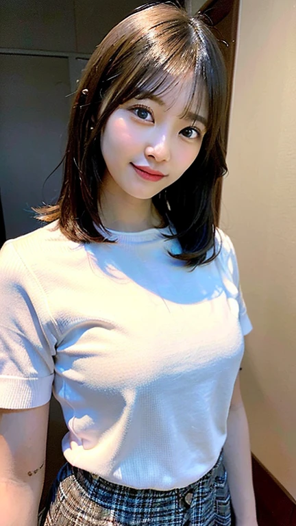 (Highest quality, 8k, 32K, masterpiece, Ultra-high resolution: 1.2), 1 person, Beautiful Japanese Woman, Narrow waist, (Lovely Face), (Female Anna costume), ((Neat and clean clothes), Natural clothes, light-colored blouses, (Mimore length skirt), Elegance Casual), 2, Cinematic Light, (Biting pose: 1.2), (Smile at someone you like),