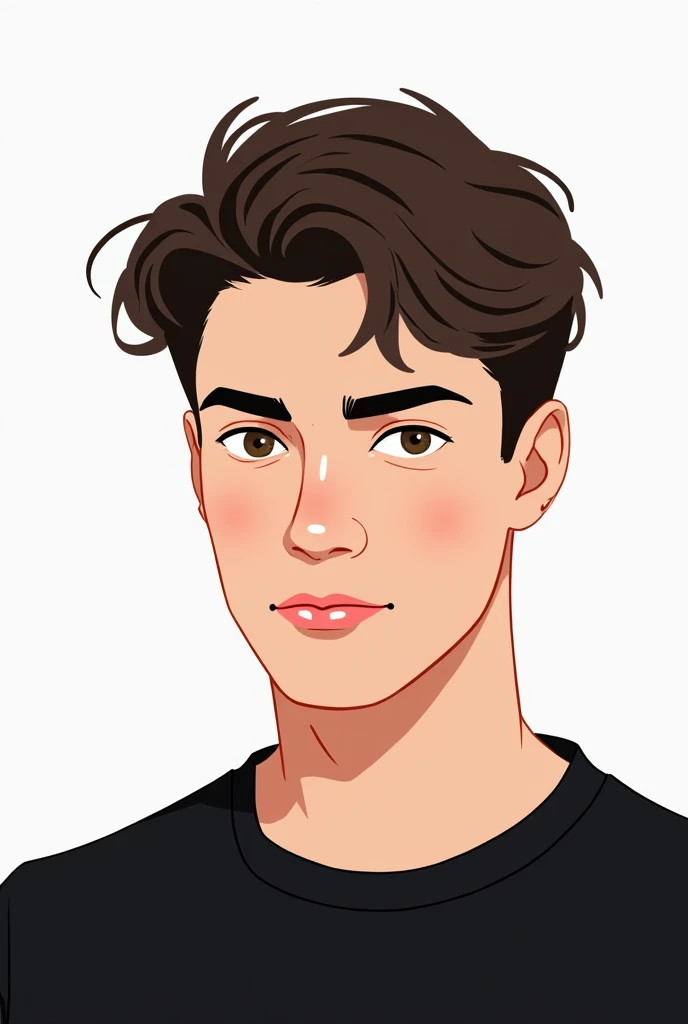 large dot image of a young looking man in a black shirt looking forward. 