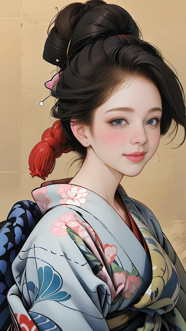 SeaArt creates stunning digital illustrations of beautiful women in kimono、A beautiful woman smiles and shows her upper white teeth、Vividly colored digital illustrations reminiscent of Ukiyo-e、Brown-black long hair、Beautiful full body style、If you want to dance, try the Tokyo Ondo～Yoiyoi、Yukata looks good too、Beautiful and innovative digital anime paintings,、 Beautiful digital animated portrait、Detailed digital anime art in the background、Shrines and temples in Kyoto、