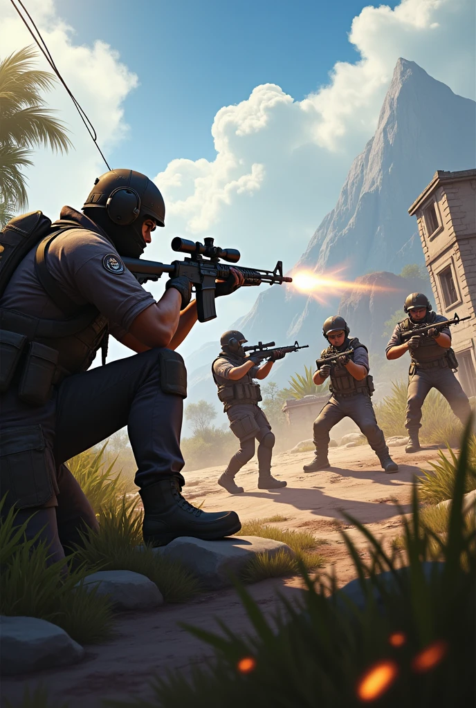 Single fight with four enemy in garena free fire game with awm 