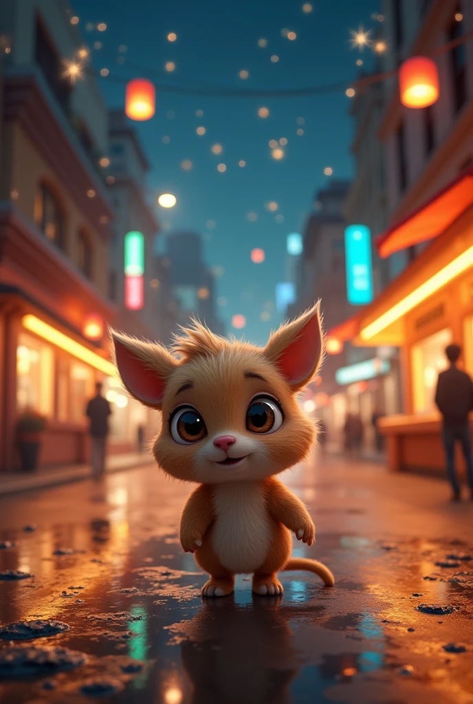 Create a cute photo in a city night environment