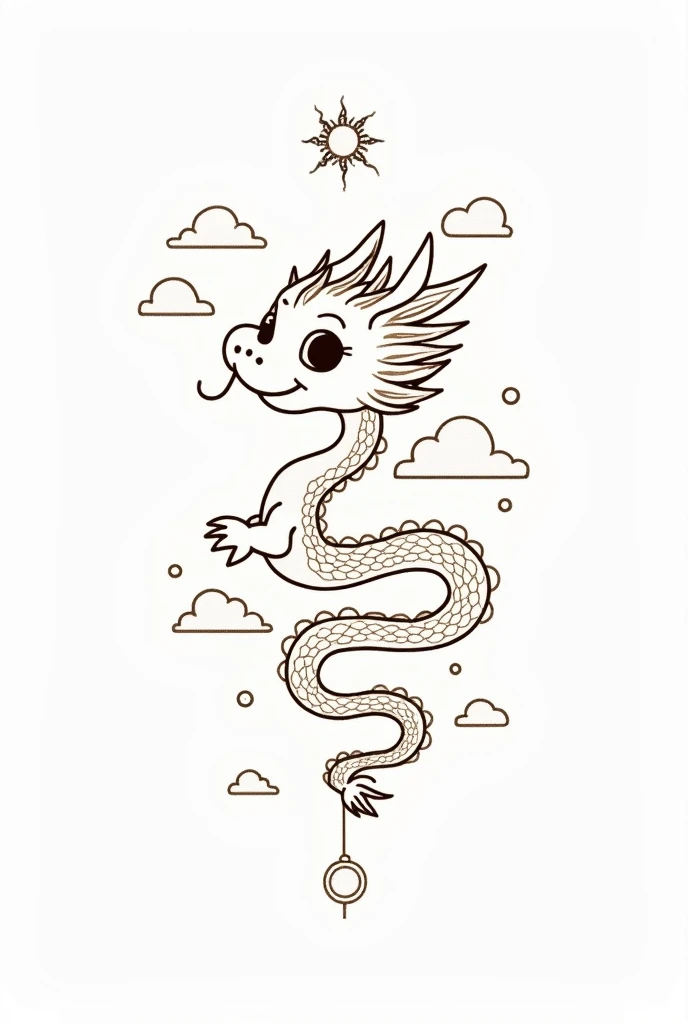 (Cloisonne:1.2), White Background , Chinese Dragon, Oriental elements, Streamlined Design, Clear lines, (Line art, Monochrome), pearl, cute, Sun Theme.