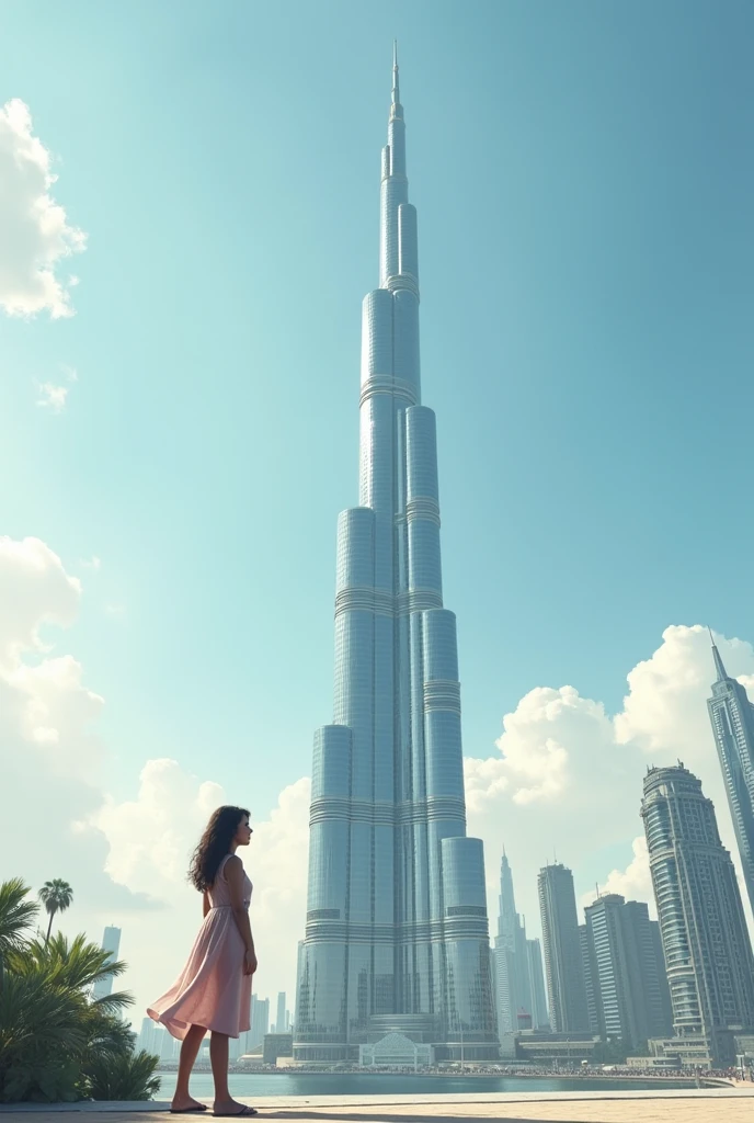 Girl standing behind the Burj khalifa 