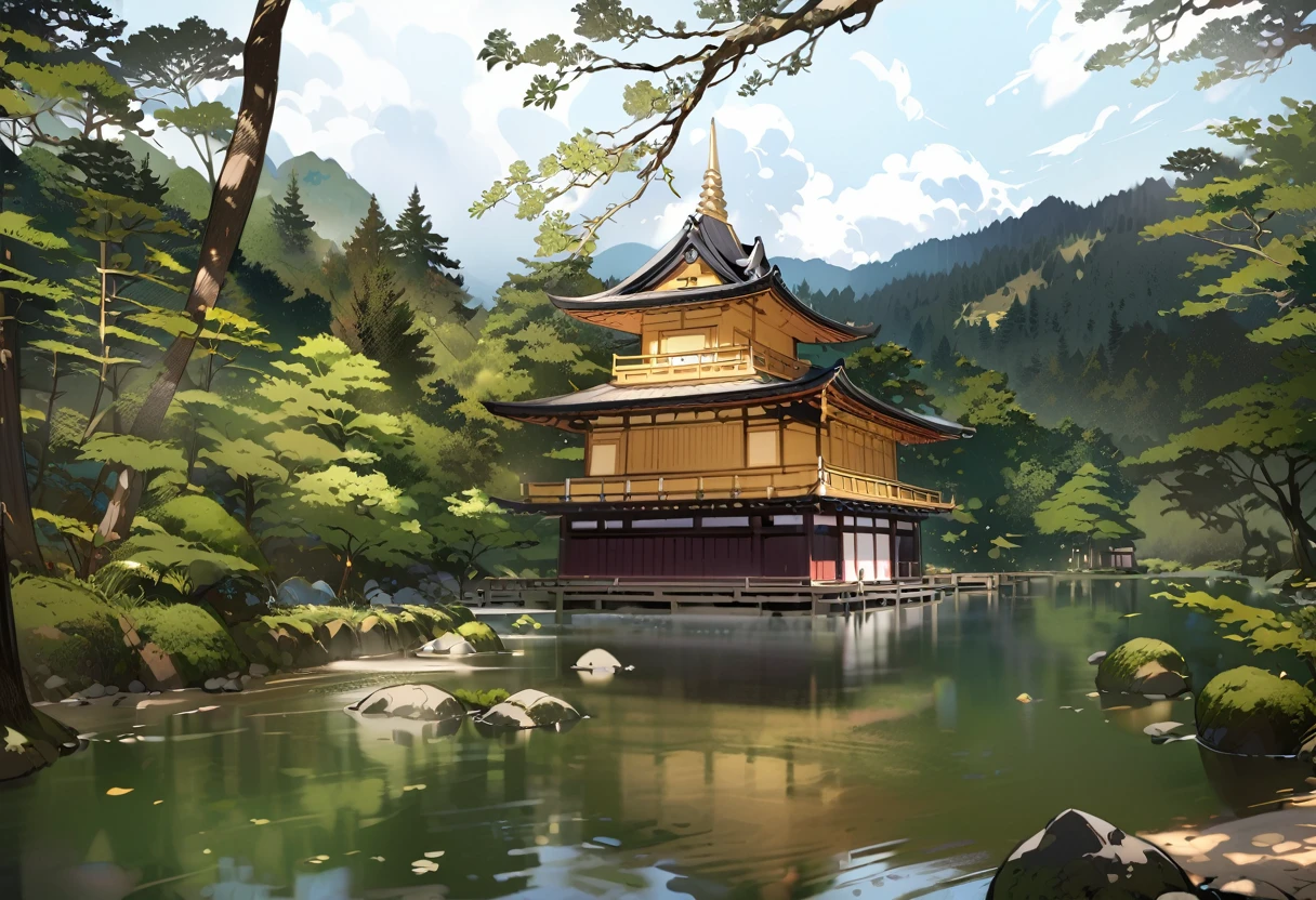 Anime Style,landscape,Kinkakuji Temple,Highest quality,masterpiece,Concept Art