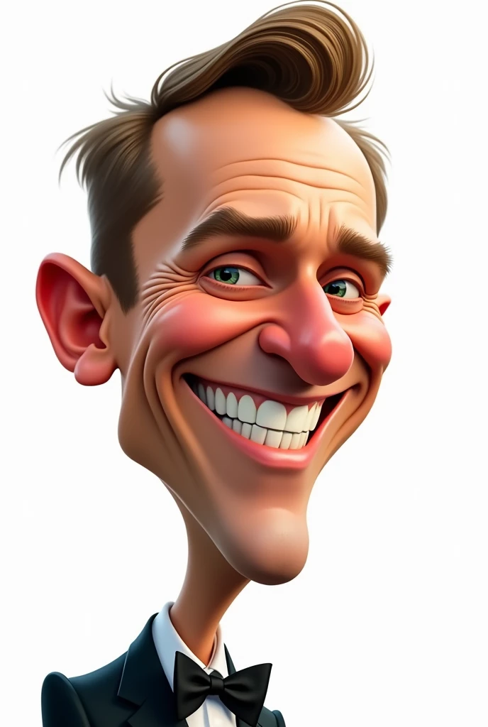 a left side of long shot of Daniel Craig's face caricatured, 2d, James bond, big smile, white background