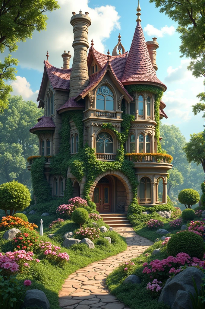 Donne moi une maison fantastique avec un beau jardin diversifié