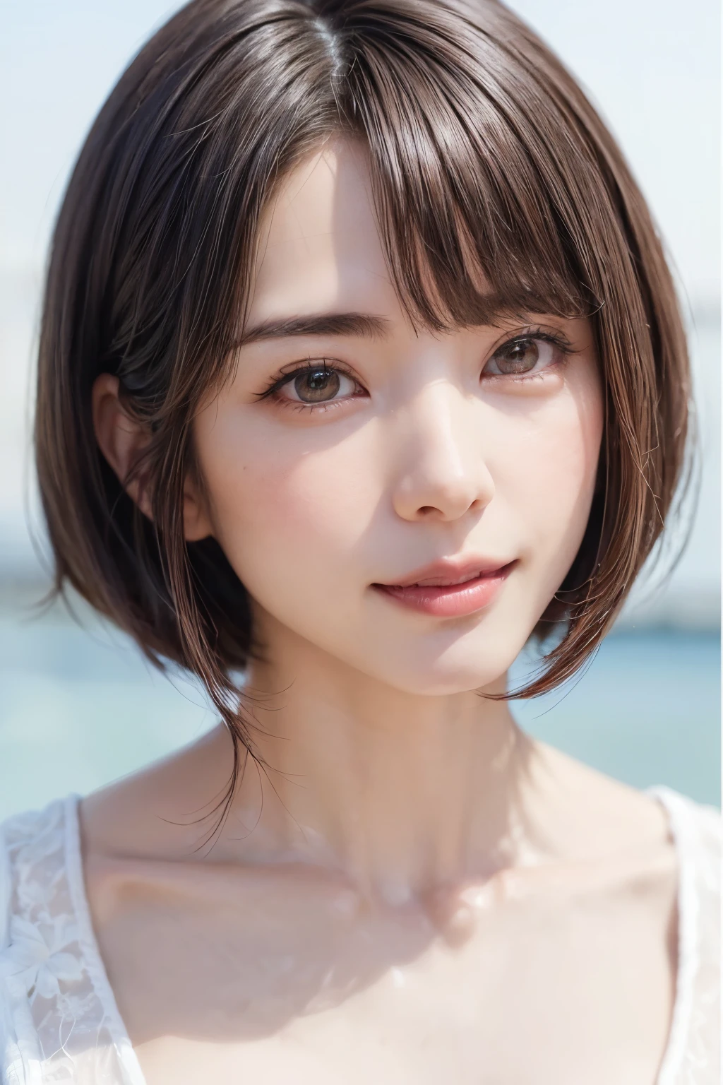 (software:1.8、masterpiece, Highest quality),1 person, alone, hyper Realistic, Realistic,Realistic, Looking at the audience, Light brown eyes:1.4,Brunette Short Bob Hair with highly detailed shiny hair, Brightly colored winter clothes, Lepangas:1.4), Outdoor, Mouth closed, Upper Body、big chest eye、eyelash、{Hugeな|big chest|Hugeなな|Mega} whole :2, chestの谷間:2、(((big chest eye、Short Bob Hair、Highlights from Students、Looking at the audience、She is very beautiful and cute、Show me your ears、Long neck、smile、Close your mouth and smile、Bangs and beautiful teeth)))、Ideal body type、(Nothing is drawn、A very beautiful pure white background:1.6)、美しいLong neck:1.4、(({Huge|big|Hugeな|Mega} chest, chestの谷間:2、Upper Bodyは服を着ていない:1.6))、(((Portraiture:2)))、Perfect Anatomy