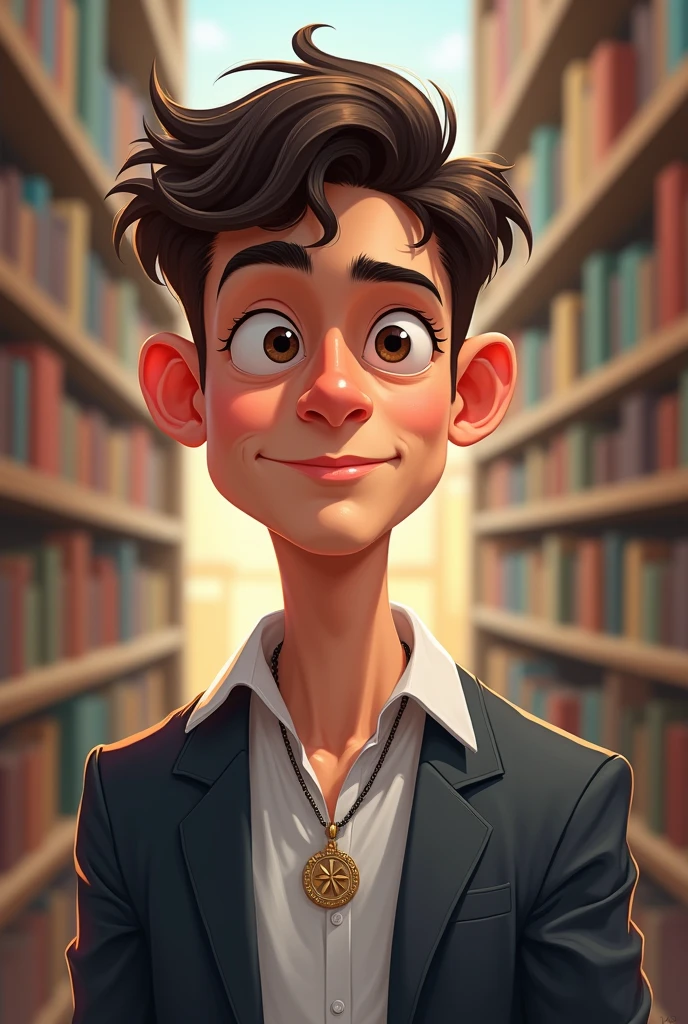 caricature of a young Man student: Disciplined, Critical Thinker, Resilient, Respectful, Responsbile, Strong Faith, Compassionate, Humble