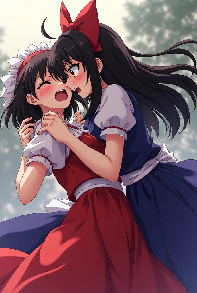 (Anime)(R18)(White of the eyes)(Tongue out)(Ahegao)(Reimu Hakurei)(Being violated by Marisa Kirisame)