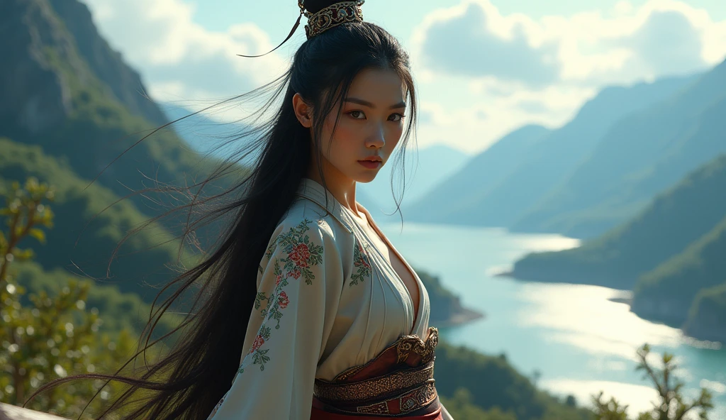 samurai woman, ((artwork, highest quality, Highest image quality, High resolution, photorealistic, RAW photo, 8K)), ((Extremely detailed 8k unified CG wallpaper)), (huge stunning goddess photo, very hot and sexy, jaw-dropping beauty, Perfect proportions, beautiful body, Slim Body Beauty:1.4)