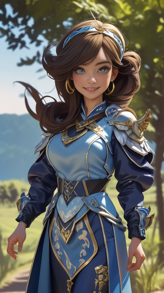 (best quality,4k,8k,highres,masterpiece:1.2),ultra-detailed, 1woman, polish goddess Dzidzilelia, AvaAdams, pale skin, grayish blue eyes, matronly dressed in brown gown, wide hips, large ample swollen with milk, dark blond hair worn up, kind eyes, looking at viewer compassionately, loving smile on face, drawn in the style of Yoshitaka Amano, HDR, 8k, absurdres, cinestill 800, sharp focus