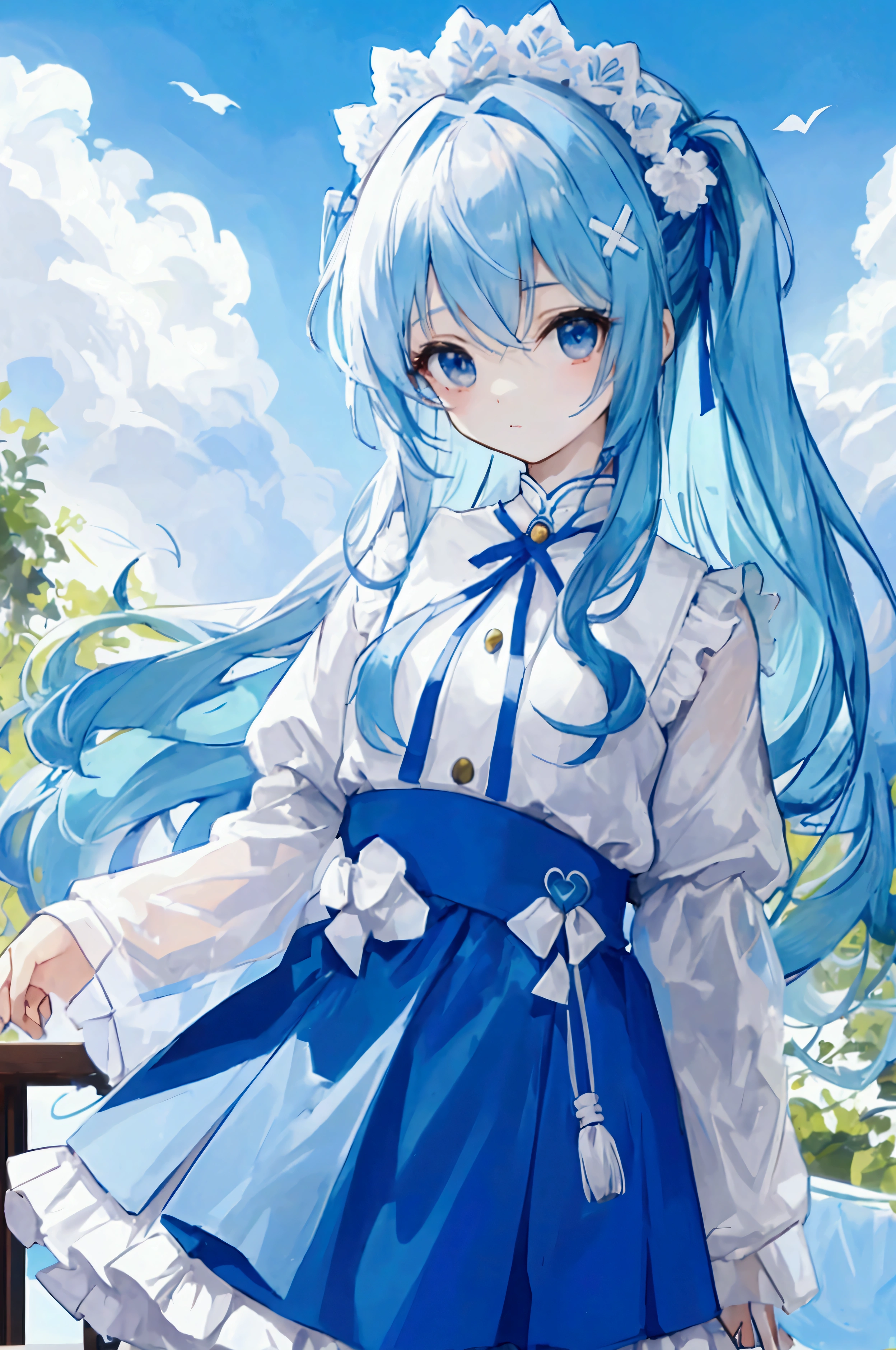 Hair like the blue sky、White-based clothing、20-year-old women、There&#39;There are still some traces of my childhood、beautiful、younger sister、cute