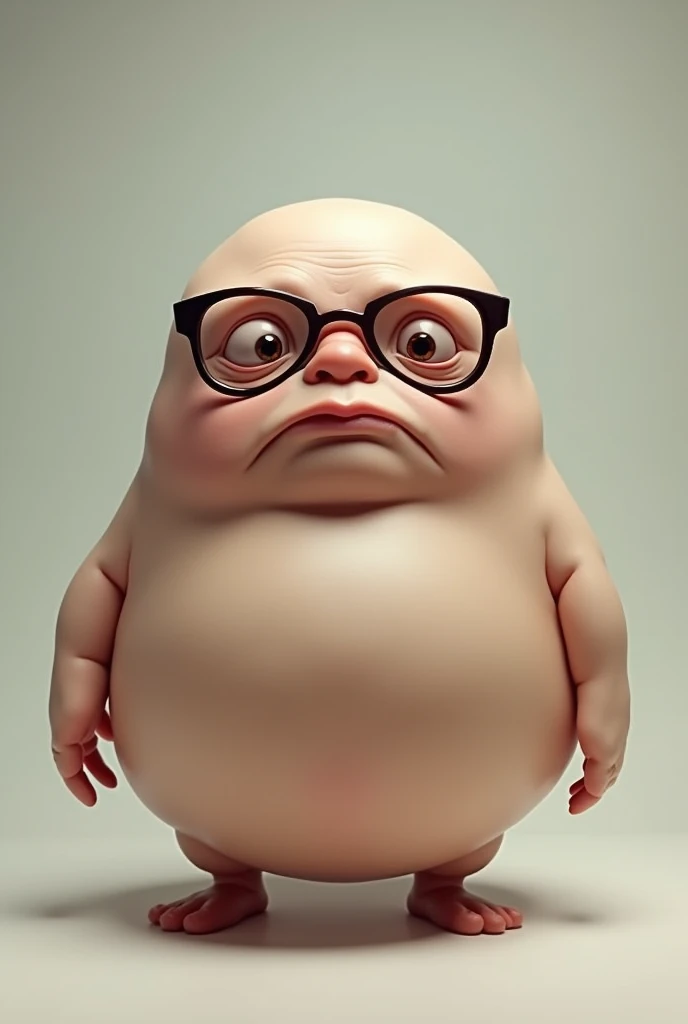 a blob fish with a face of a man, with glasses , and he's bald