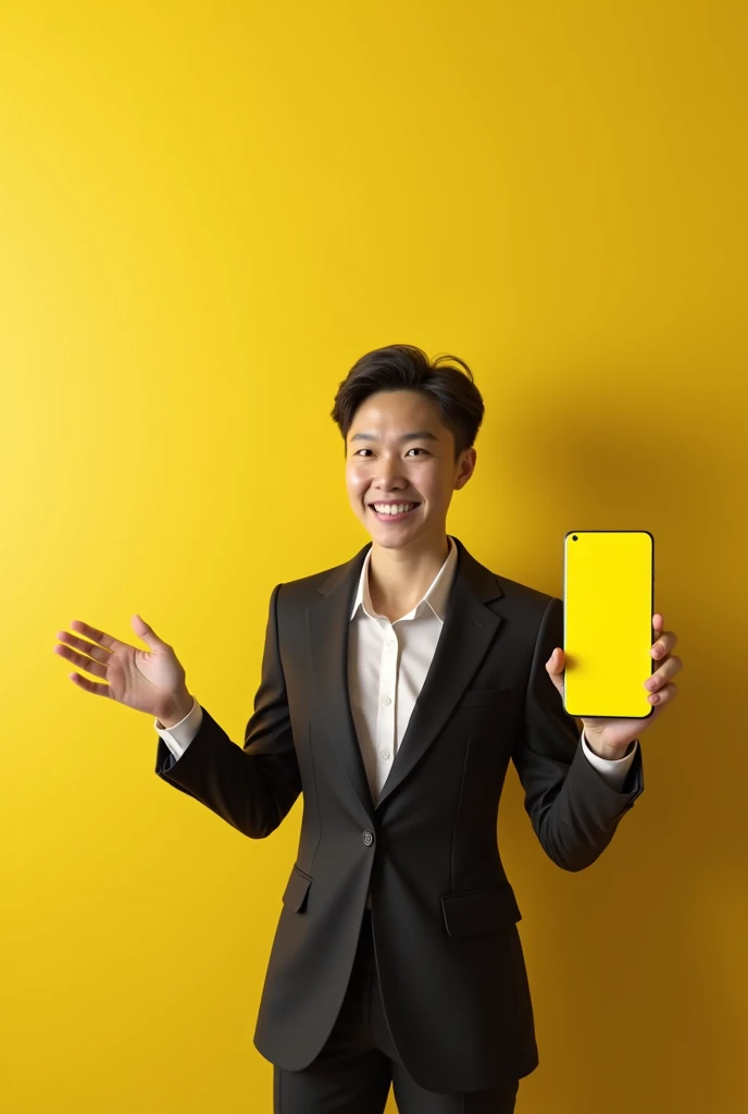 A person showing a phone for its new release in yellow color
