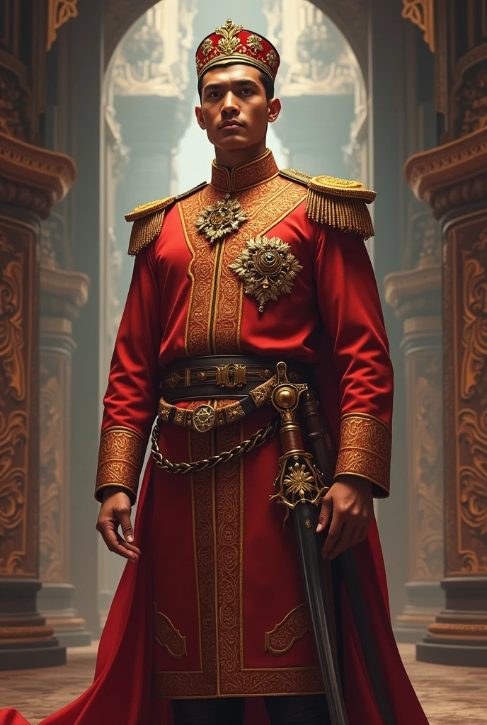 Strong Malay admiral,Young,wearing Malay attire,Baju melayu