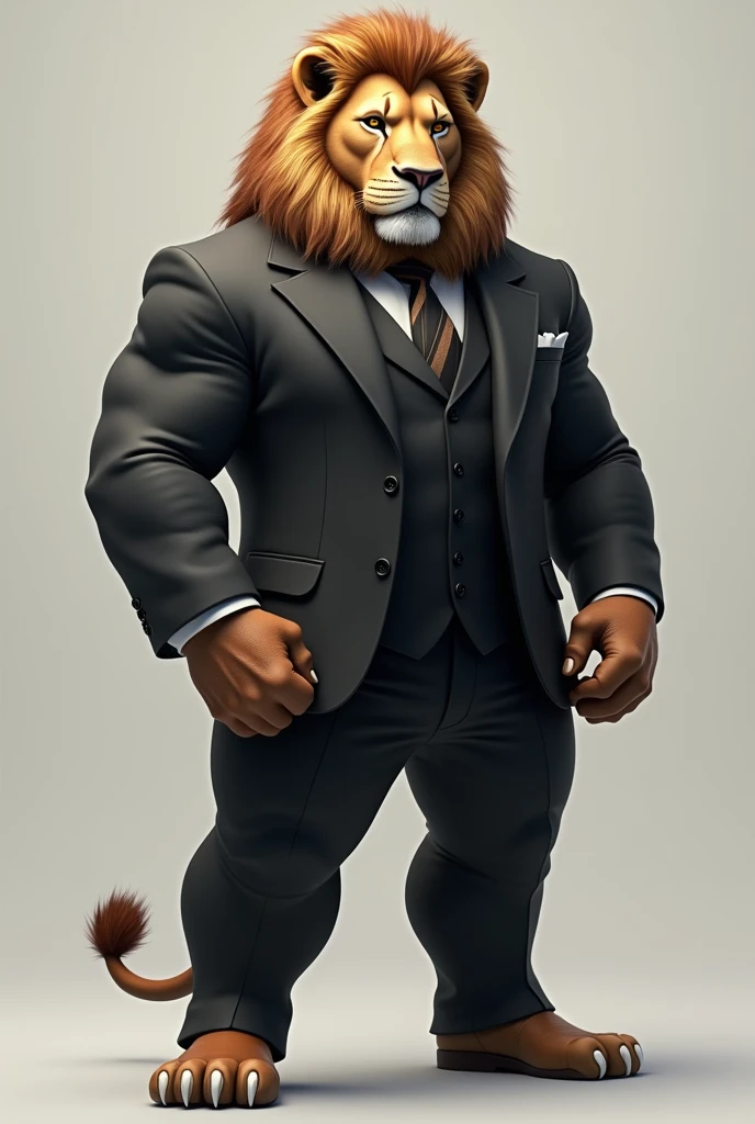 A lion wear a suit and full muscle gain 

