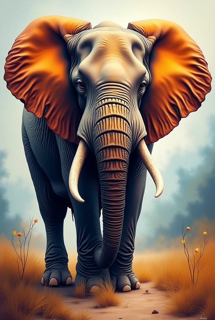 Create a portrait of an elephant in a bold impressionistic painted style