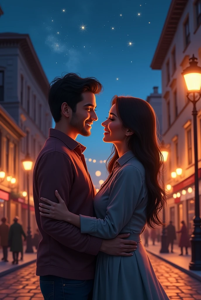 A couple Fahmida and Munim are enjoying a beautiful romantic time on the street under the open sky at night in a city. Jersey back site name show 
