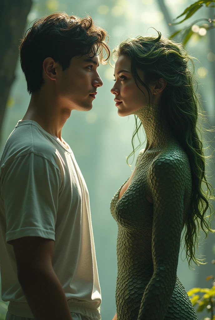 Ladki aadhi naagin roop m premi k saamne h,dono ak dusre ko dekhte hai,ladka sadhran 23 year ka sunder insaan hai