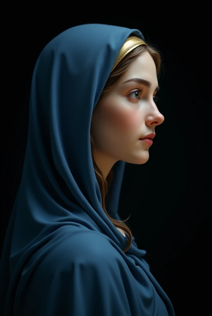 Virgin mary 4k image as side view in black background
