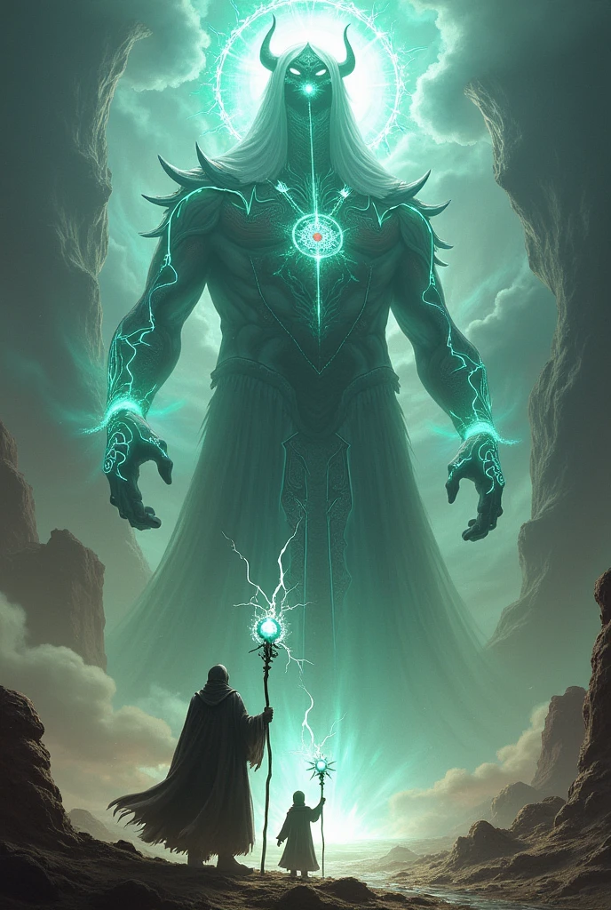 A small mage with a staff facing a gigantic God that can bend the reality and matter of the entire multiverse to his will