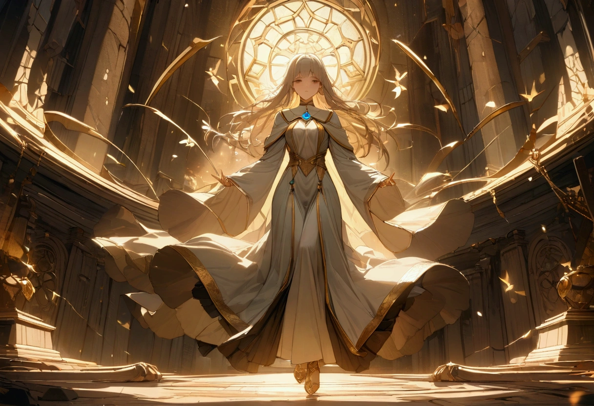 beatiful wizard,front view, 8k, best quality, high resolution. An ancient priestess, golden elements, Masterpiece, best quality, Full HD, 8k, ultra details, great graphic