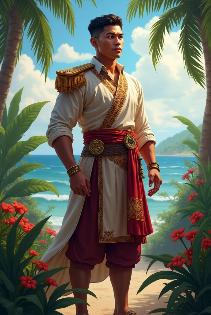 Strong Malay admiral,Young,wearing Malay attire,Baju melayu,Southeast asia looks