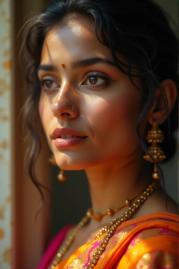 Sweat drop falling from a lady in saree